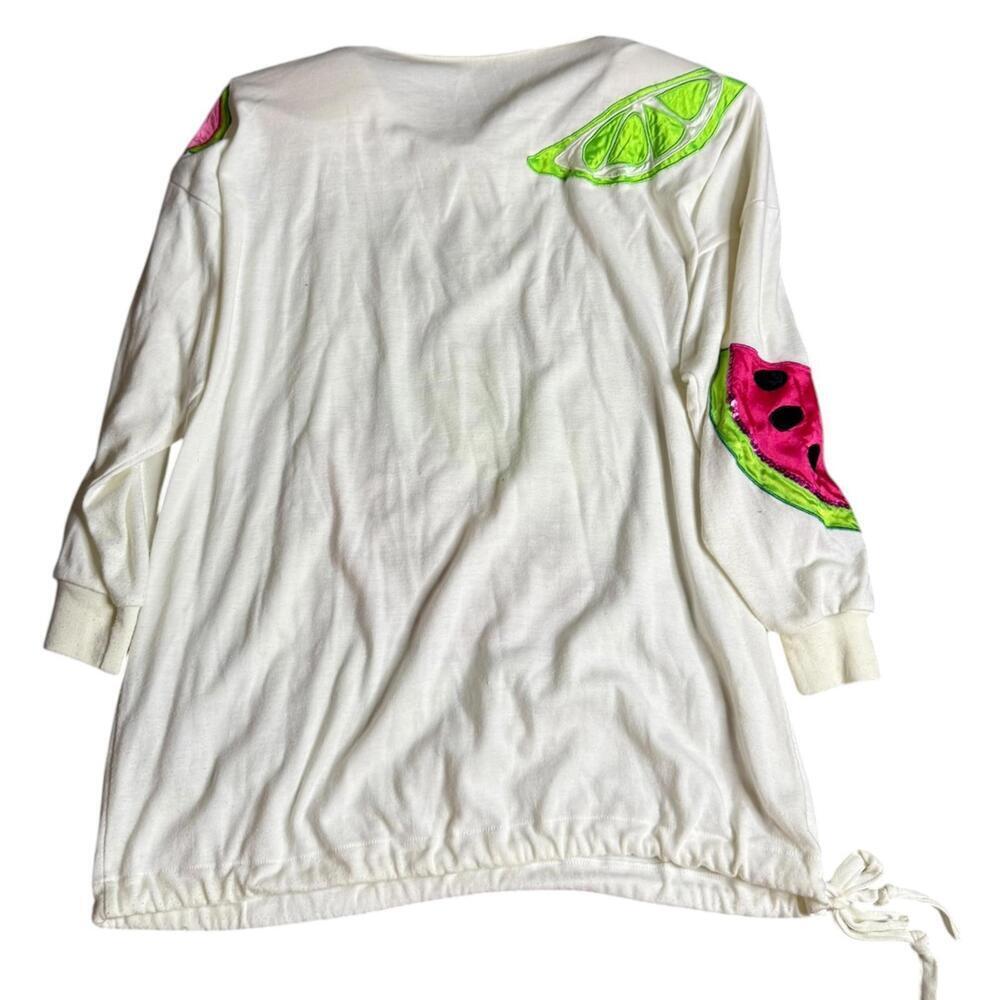 Bonnie Boerer Fruit Applique Watermelon Grape Lime Sweater 80s Vintage S - Picture 3 of 6